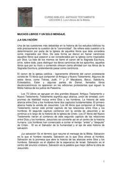 CURSO BIBLICO. ANTIGUO TESTAMENTO 
LECCIÓN 2. Los Libros de