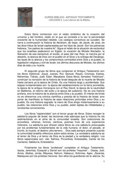 CURSO BIBLICO. ANTIGUO TESTAMENTO 
LECCIÓN 2. Los Libros de