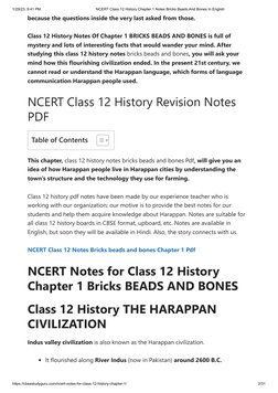 Class 12 History: Bricks, Beads & Bones | PDF