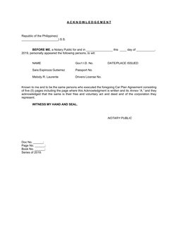 A C K N O W 
 
 L E D G E M E N T
 
 
Republic of the Philippines)
______________________) S.S.
BEFORE ME, a Notary Public fo