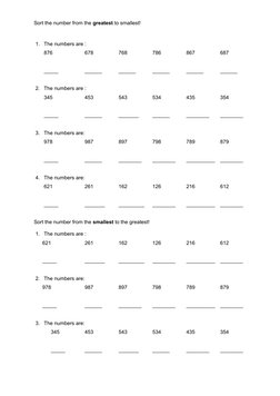 Sort the number from the greatest to smallest!
1.
The numbers are :
876
678
768
786
867
687
_____
______
______
______
______