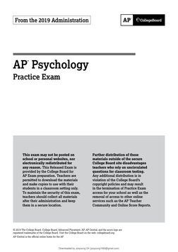 AP
® Psychology
Practice Exam
From the 2019 Administration
This exam may not be posted on 
school or personal websites, nor