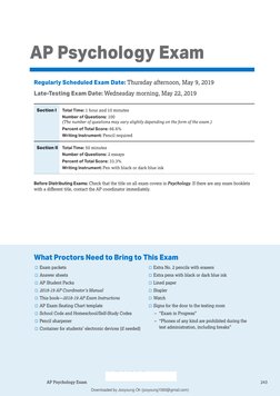 AP Psychology Exam 
243
AP Psychology Exam
Regularly Scheduled Exam Date: Thursday afternoon, May 9, 2019
Late-Testing Exam D