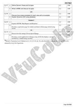21CS62 
Page 02 of 02 
 
Q. 07 
a 
Define Generic Views and its types 
 
L2 
10M 
 
b 
What is MIME and discuss its types