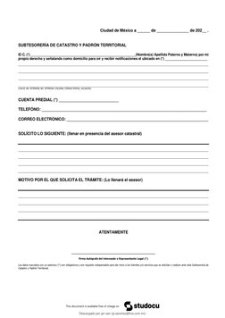 Ciudad de México a ______ de _______________ de 202__ . 
  
 
SUBTESORERÍA DE CATASTRO Y PADRÓN TERRITORIAL  
 
El C. (*