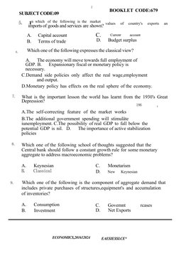 2
SUBJECT CODE:09
5.  In  which   of  the  following  is  the   market
imports of goods and services are shown?
BOOKLET CODE: