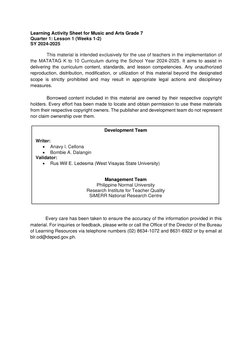 Grade 7 Music and Arts Activity Sheet | PDF | Learning | The Arts