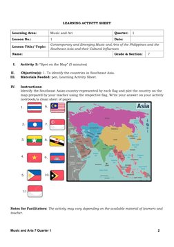 Grade 7 Music and Arts Activity Sheet | PDF | Learning | The Arts