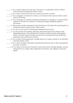 Grade 7 Music and Arts Activity Sheet | PDF | Learning | The Arts