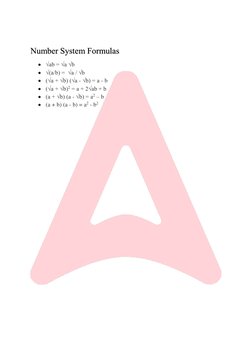 Number System Formulas 
 √ab = √a √b 
 √(a/b) =  √a / √b 
 (√a + √b) (√a - √b) = a - b  
 (√a + √b)2 = a + 2√ab + b