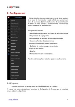 2. Configuración
El menú de Configuración se encuentra en la última posición
de la barra de herramientas y está definido con