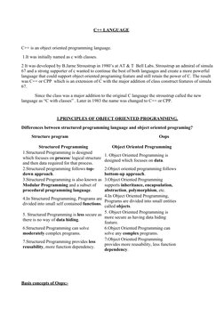 C++ LANGUAGE
C++ is an object oriented programming language.