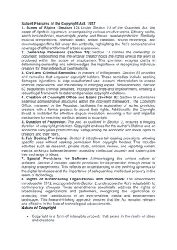 Salient Features of Copyright Act 1957 | PDF | Copyright | Property