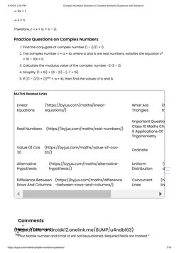 Complex Numbers Practice Questions | PDF | Complex Number | Schools