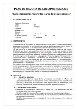 Plan de Mejora de Aprendizajes 2024 | PDF | Evaluación | Enseñando