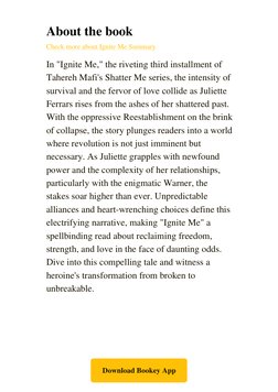 About the book
Check more about Ignite Me Summary (https://www.bookey.app/book/ignite-me#Descriptin)
In "Ignite Me," the rive
