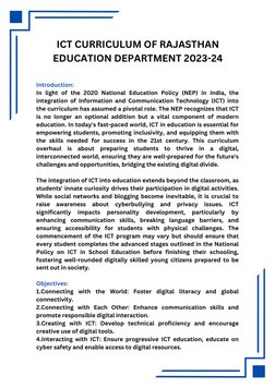ICT CURRICULUM OF RAJASTHAN
EDUCATION DEPARTMENT 2023-24
Introduction:
In light of the 2020 National Education Policy (NEP) i