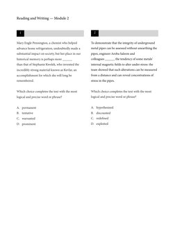 Reading and Writing — Module 2 
Mary Engle Pennington, a chemist who helped 
advance home refrigeration, undoubtedly made a