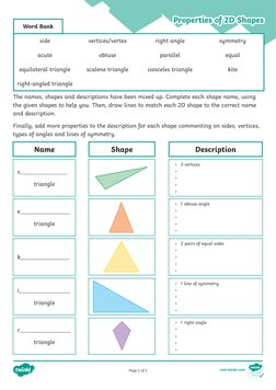 Grade 5 Properties of 2D Shapes Worksheet | PDF | Shape | Triangle
