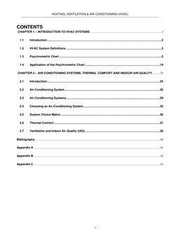 - 1 - 
 
HEATING, VENTILATION & AIR-CONDITIONING (HVAC) 
CONTENTS 
 CHAPTER 1 – INTRODUCTION TO HVAC SYSTEMS ..............