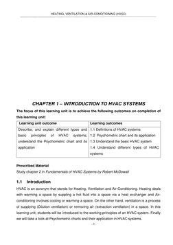 - 2 - 
 
HEATING, VENTILATION & AIR-CONDITIONING (HVAC) 
 
 
 
 
 
 
 
 
 
 
 
CHAPTER 1 – INTRODUCTION TO HVAC SYSTEMS 
Th