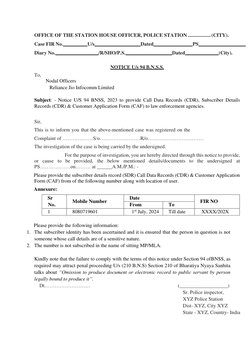 Notice Under Section 94 BNSS for CDRs | PDF | National Security ...