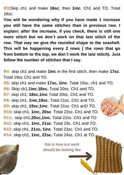 R3:Skip ch1 and make 16sc, then 1inc. Ch1 and TO. Total
18sc. 
You will be wondering why if you have made 1 increase
you stil