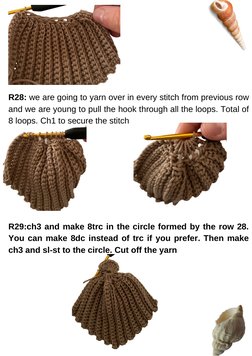 R28: we are going to yarn over in every stitch from previous row
and we are young to pull the hook through all the loops. Tot