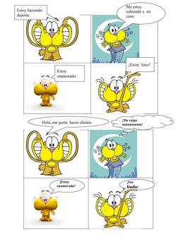 Hola, me gusta  hacer chistes.
¡Me caigo 
aaaaaaaaaaa!
Estoy haciendo 
deporte.
Me estoy  
subiendo a  mi 
casa.
Estoy 
enamo