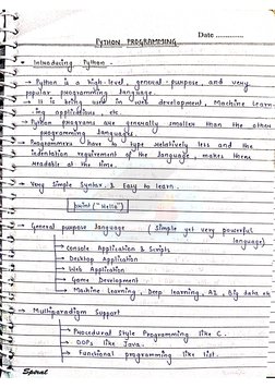 handwritten python notes pdf free download for... Python Handwritten Notes | PDF
