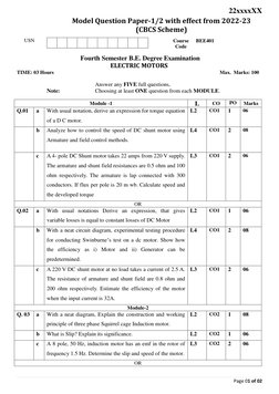 BEE401 Electric Motors Model Question Paper | PDF | Electric Motor ...