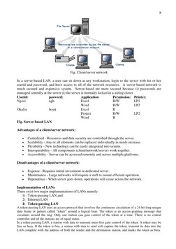 8 
 
Fig. Client/server network  
In a server-based LAN, a user can sit down at any workstation, login to the server with h