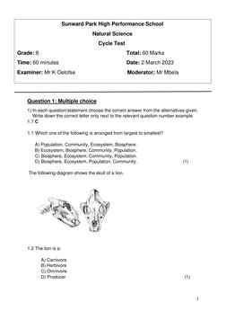 1 
 
 
 
 
 
 
 
 
 
Question 1: Multiple choice 
1) In each question/statement choose the correct answer from the altern