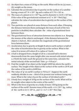 Class 9 Gravitation Numericals Worksheet | PDF | Mass | Social Science