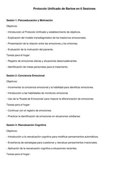 Protocolo Unificado de Barlow en 6 Sesiones
Sesión 1: Psicoeducación y Motivación
Objetivos:
- Introducción al Protocolo Unif