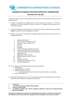 CSEC Exam Timetable May-June 2025 | PDF | Science | Engineering