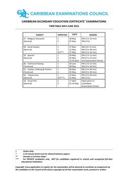 CSEC Exam Timetable May-June 2025 | PDF | Science | Engineering