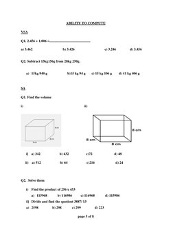 Class 5 Maths Sample Question Paper | PDF | Area | Volume