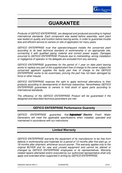 OSMOSIS AQE-60 (REV1) 
          GUARANTEE 
03-03 
 
GUARANTEE 
 
 
Products of GEFICO ENTERPRISE, are designed and produce