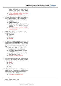 Auditing in CIS Environment Test Bank | PDF | Computer Network | Audit