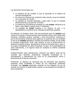 Los elementos mencionados son:  
 
• La Notación de las cuerdas, la que es apuntada en el sistema de 
escritura pentagrámica.