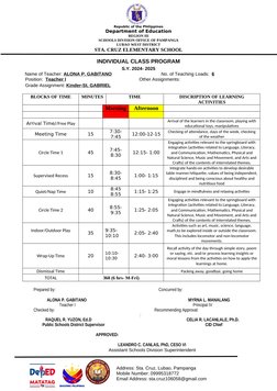 KINDER Class Program For S.Y 2024 2025 DepEd Matatag Class Program ...