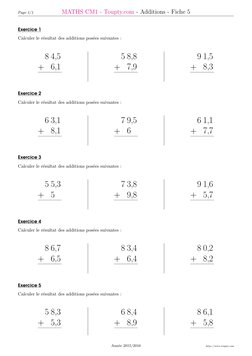 Page 1/1
MATHS CM1 - Toupty.com  (https://www.toupty.com/exercice-math-cm1.html)- Additions - Fiche 5
Exercice 1
Calculer le
