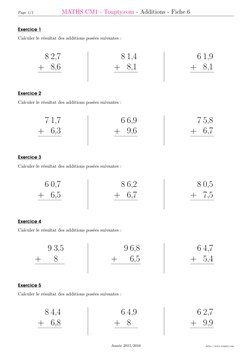 Page 1/1
MATHS CM1 - Toupty.com  (https://www.toupty.com/exercice-math-cm1.html)- Additions - Fiche 6
Exercice 1
Calculer le