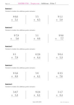 Page 1/1
MATHS CM1 - Toupty.com  (https://www.toupty.com/exercice-math-cm1.html)- Additions - Fiche 7
Exercice 1
Calculer le