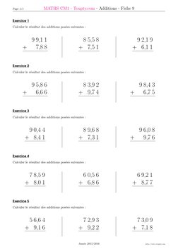 Page 1/1
MATHS CM1 - Toupty.com  (https://www.toupty.com/exercice-math-cm1.html)- Additions - Fiche 9
Exercice 1
Calculer le