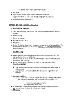 ○
Functional Decomposition Techniques
•
Locality
•
Synchronous and Asynchronous communication
•
Agglomeration as a means of r