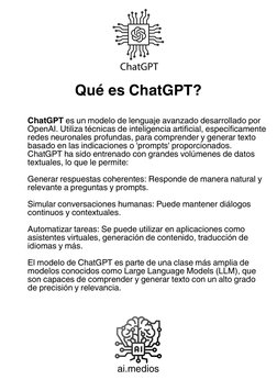 ai.medios
ChatGPT es un modelo de lenguaje avanzado desarrollado por OpenAI. Utiliza técnicas de inteligencia artificial, esp