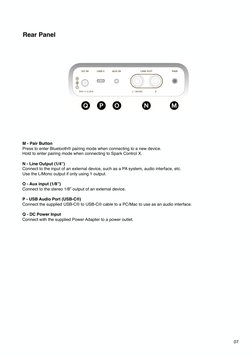 Rear Panel
07
M - Pair Button  
Press to enter Bluetooth® pairing mode when connecting to a new device.  
Hold to enter pairi