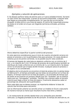 SIMULACION II
II013, PLAN 2004
Ejemplos y solución de aplicaciones.
0. Se desean perforar bolas de boliche para un nuevo esta